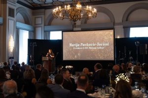 Marija Pavkovic-Tovissi, President and CEO of MaKami College, addresses guests at the first annual Guiding Lights Gala held at the Fairmont Hotel MacDonald in Edmonton.